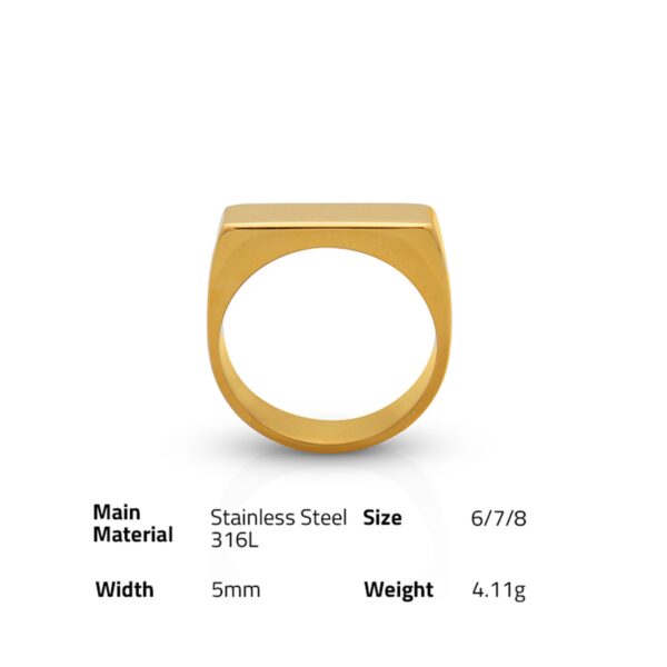 Chris April in stock fashion jewelry 316L stainless steel pvd gold plated French style Joint glossy square signet ring - Image 6