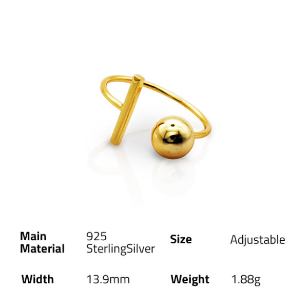 Chris April In Stock 925 silver gold plated Simple T-BAR shape and ball open rings - Image 6