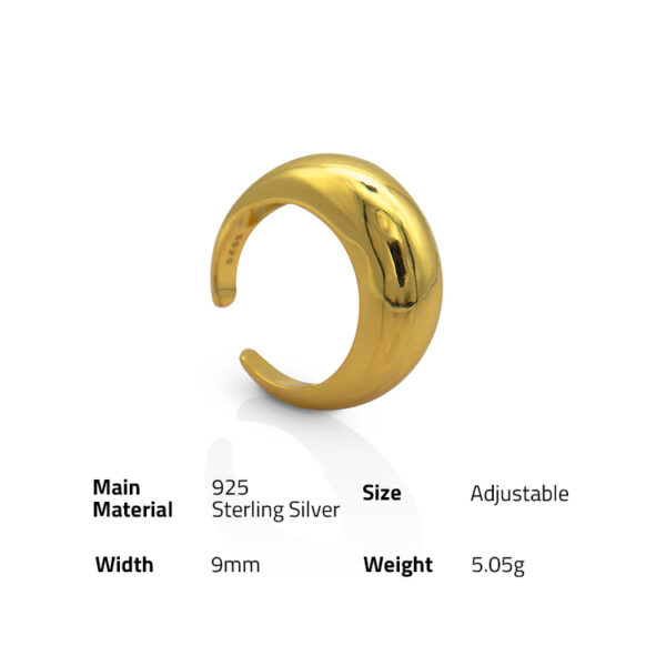 Chris April in stock gold plated fashion big glow moon shape gold plated simple silver rings 925 sterling - Image 6