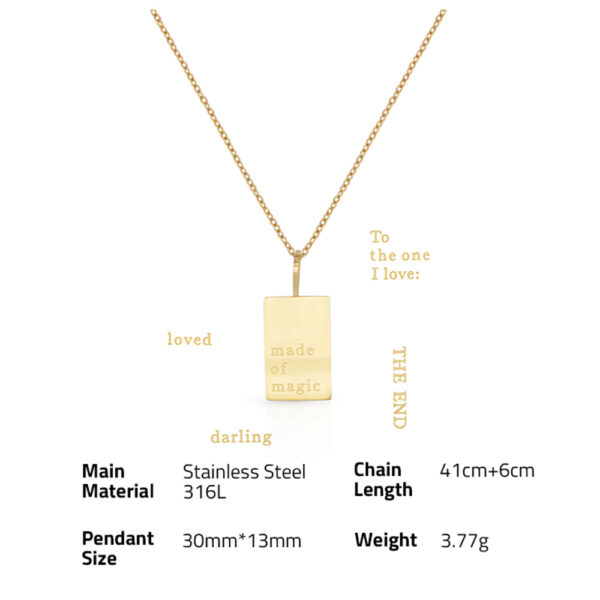 Chris April in stock fashion jewellery PVD gold plated 316L stainless steel slang common saying Square Card pendant Necklace - Image 6