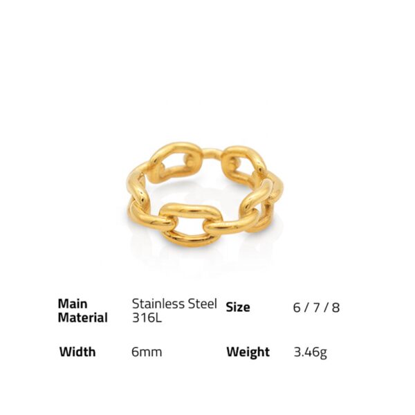 Chris April fashion jewelry in stock 316L stainless steel minimalist pvd gold plated link chain shape ring for women - Image 6