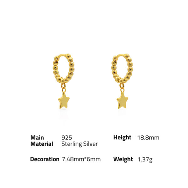 Chris April fine jewelry 925 sterling silver gold plated star moon charm hoop huggies earrings - Image 6