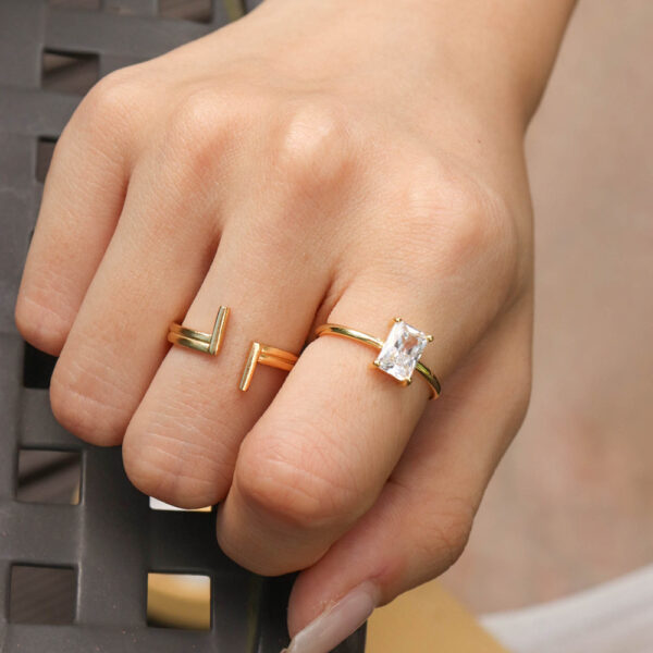 Chris April fine jewelry in stock gold plated 925 sterling silver T open ring for women - Image 3