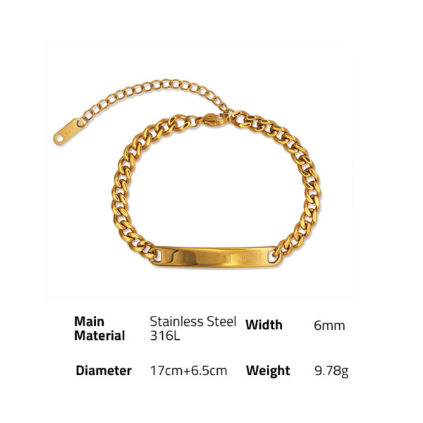 Chris April fashion design 316L stainless steel simple PVD gold plated square pendant custom logo charm bracelet - Image 6