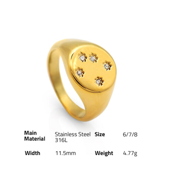 Chris April in stock dainty jewelry PVD gold plated 316L stainless steel star sigh signet ring jewelry with zircon - Image 6