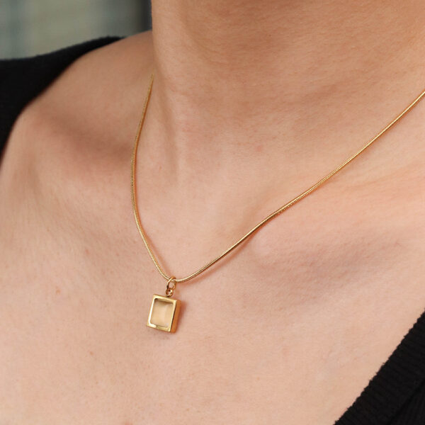 Chris April 316L stainless steel PVD gold plated snake chain square pendant natural cats eye necklace - Image 5