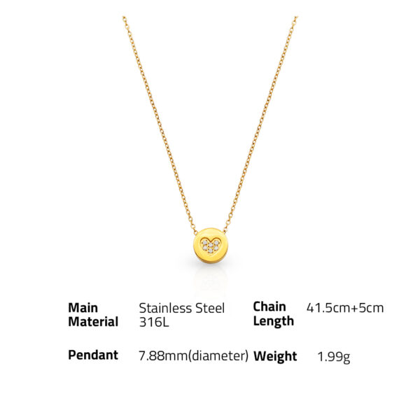 Chris April in stock 316L stainless steel PVD gold plating micro-pave circle pendant heart zircon necklace - Image 6