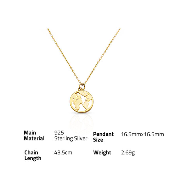 Chris April 925 Sterling silver gold plated Simple Design world Map Pendant Necklace - Image 6