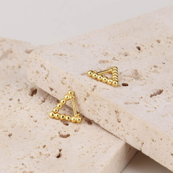 Chris April gold plate 925 sterling silver mini triangle huggie hoops earring - Image 4