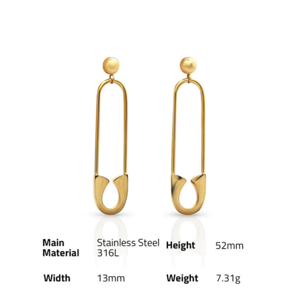 Chris April fashion Jewelry 316L stainless steel simple PVD gold plated Large pins drop earring - Image 6