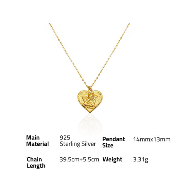 Chris April in stock romantic 925 Sterling silver gold plated heart shape angel pendant necklace - Image 6