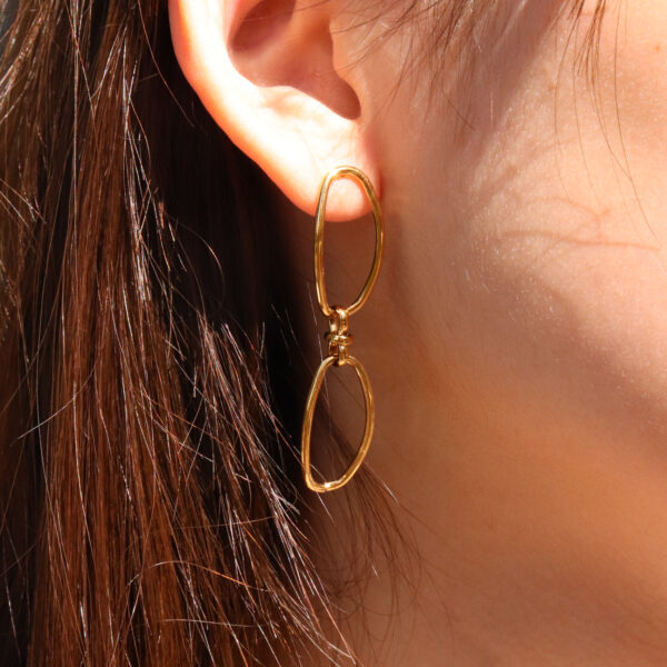 Chris April fashion 316L Stainless Steel PVD gold plated minimalist oval chain drop earring - Image 3