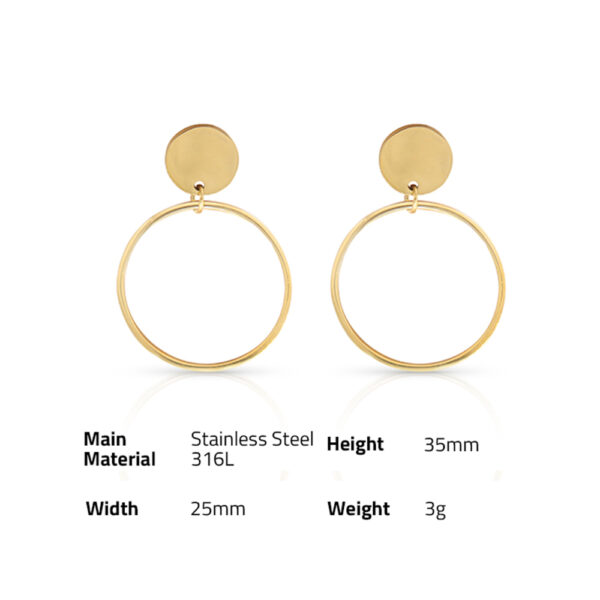 Chris April in stock 316L stainless steel PVD gold plated big circle drop earrings - Image 6