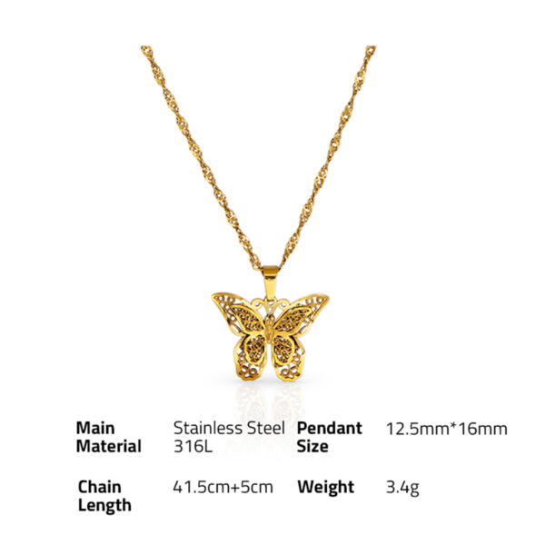 Chris April romantic design 316L stainless steel simple PVD gold plated lacy butterfly pendant necklace - Image 6