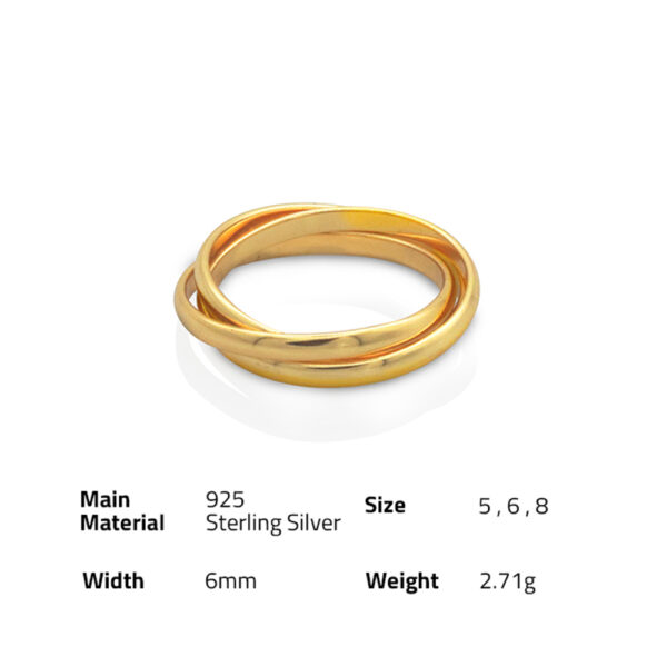 Chris April in stock fine jewelry 925 sterling gold plated Minimalist Three laps Finger ring - Image 6