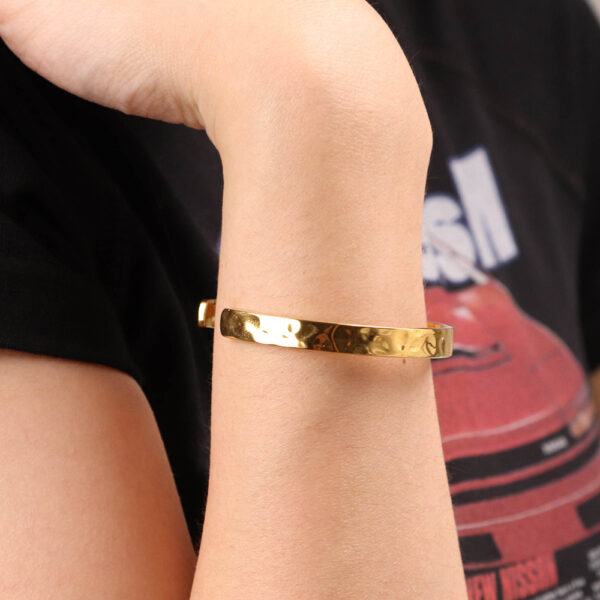 Chris April minimalist 316L stainless steel PVD gold plated trendy bumpy texture organic open cuff bracelets - Image 5