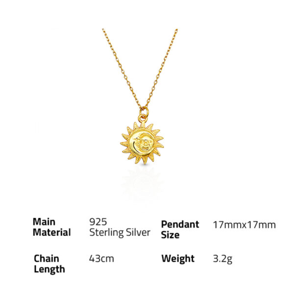 Chris April 925 Sterling silver gold plated Latest Design 925 Silver Moon Sun Pendant Necklace - Image 6