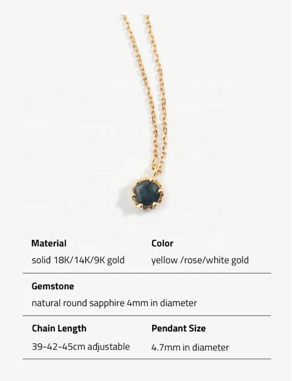 Chris April solid gold round natural blue sapphire pendant necklace - Image 6