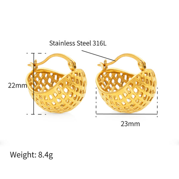 Chris April 316L stainless steel waterproof 18K gold plated none tarnished jewelry hollow net rope chunky hoop earring - Image 4