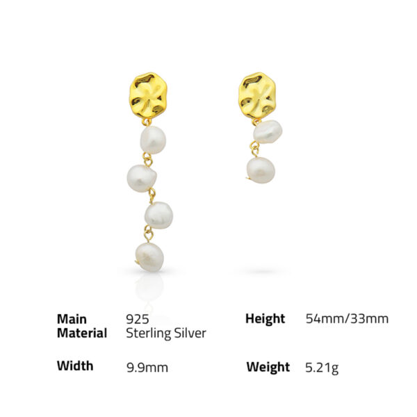 Chris April fine jewelry 925 sterling silver gold plated Custom vermeil organic shape barque natural pearl earrings - Image 6