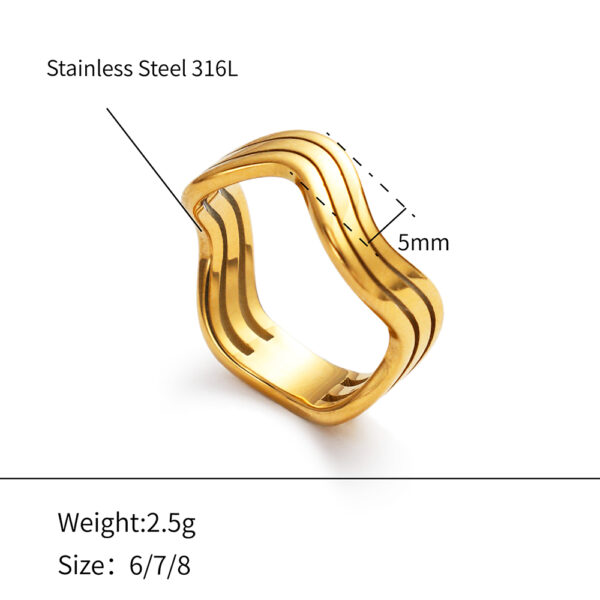 Chris April in stock 316L stainless steel PVD gold plating simple three layers wavy shape swimming ring - Image 6