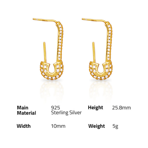 Chris April fashion 925 sterling silver 18k gold plated safety Micro-embedded zircon Pin-shaped earrings - Image 6