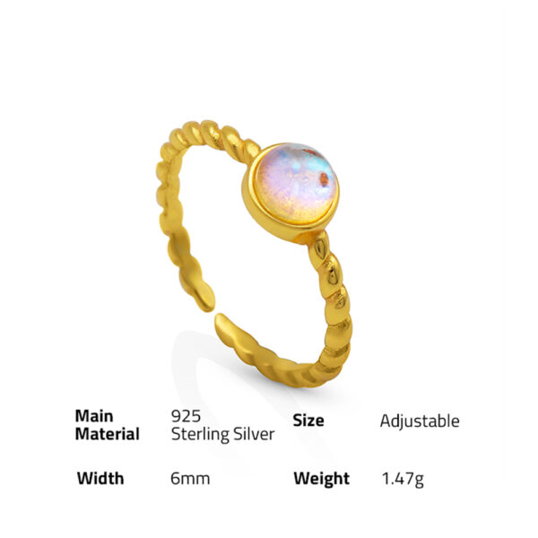 Chris April in stock 925 sterling silver gold plated  moonstone  open ring for women - Image 6