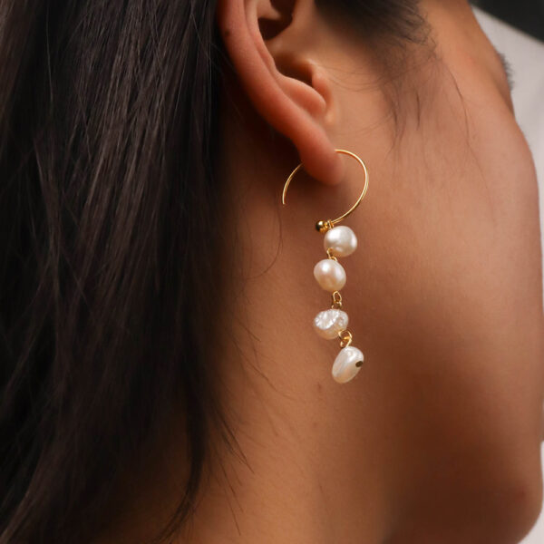 Chris April in stock fine jewelry 925 sterling silver 14k gold plated Custom vermeil cultured pearl tassel dangling hoop earring - Image 5