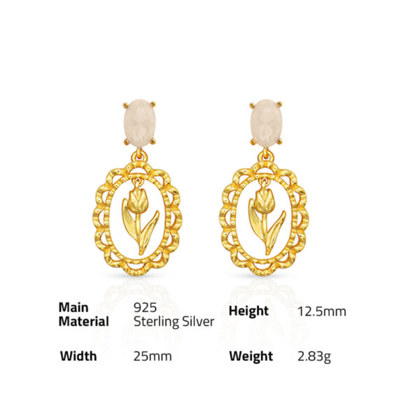 Chris April In stock gold plated 925 sterling silver Tulip flower stud earring with Synthetic gem - Image 6