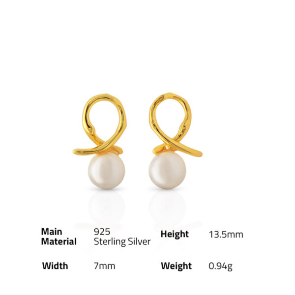 Chris April in stock 925 sterling silver 18k yellow gold plated Simple knotted shell beads pearl female stud earrings - Image 6