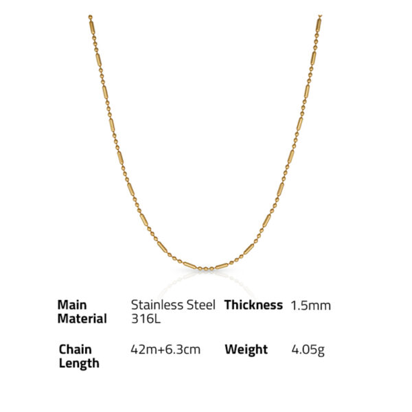 Chris April waterproof fashion jewelry PVD gold plated 316L Stainless Steel Minimalist bar and beads chain Necklace - Image 6