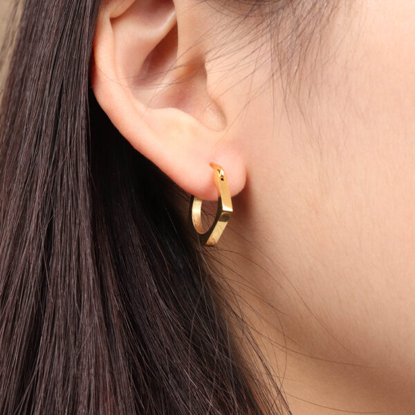 Chris April in stock 316L Stainless Steel PVD plated minimalist pentagong hoop earrings - Image 5