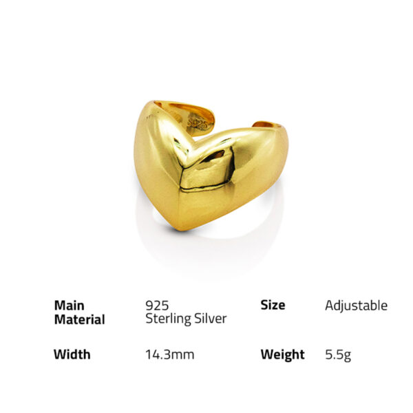 Chris April in stock 925 sterling silver 18k gold plated v shape heart band ring - Image 6