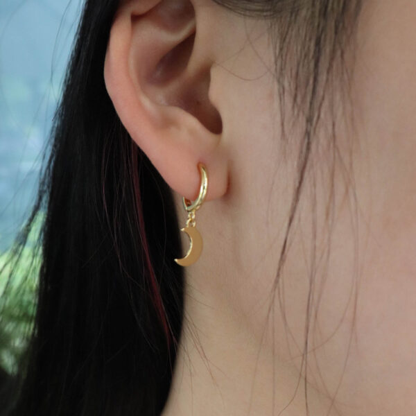 Chris April fine jewelry in stock 925 Sterling Silver Gold plated star moon and lightning huggie earrings - Image 5