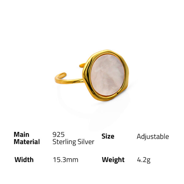 925 silver with 18k gold plated natural shell big statement signet rings - Image 6