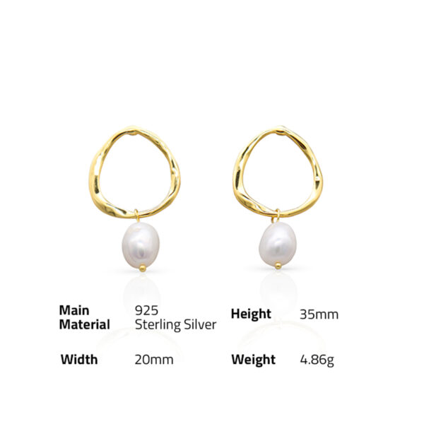 Chris April 925 sterling silver gold plated fancy minimalist natural freshwater baroque pearl earrings - Image 6