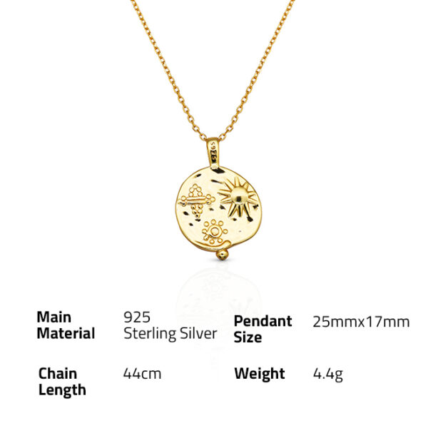 Chris April 925 sterling silver gold plated moon star sun planets pendant necklace for sale - Image 6