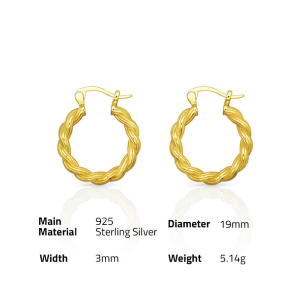 Chris April in stock 925 sterling silver jewelry gold plated Twist circle Fashion hoop earrings - Image 6