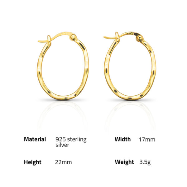 Chril April trendy 925 sterling silver gold plated Hammer texture irregular round personality hoop earring - Image 6