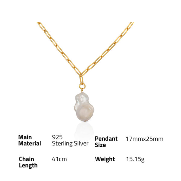 Chris April in stock 18k gold plated Sterling silver hand chain heavy baroque pearl necklaces - Image 6