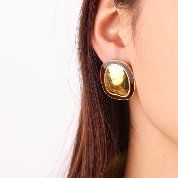 Chris April 316L stainless steel PVD gold plated organic texture statement earrings - Image 3