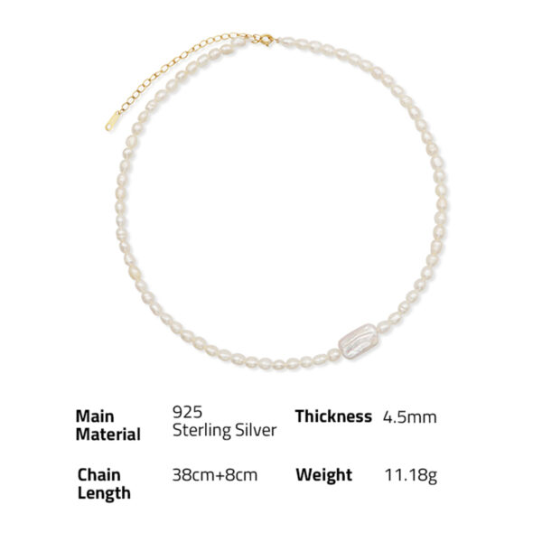 Chris April fine jewelry 925 sterling silver gold plated natural freshwater baroque rice pearl necklace - Image 6