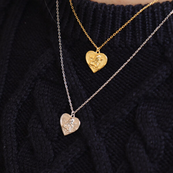 Chris April in stock romantic 925 Sterling silver gold plated heart shape angel pendant necklace - Image 5