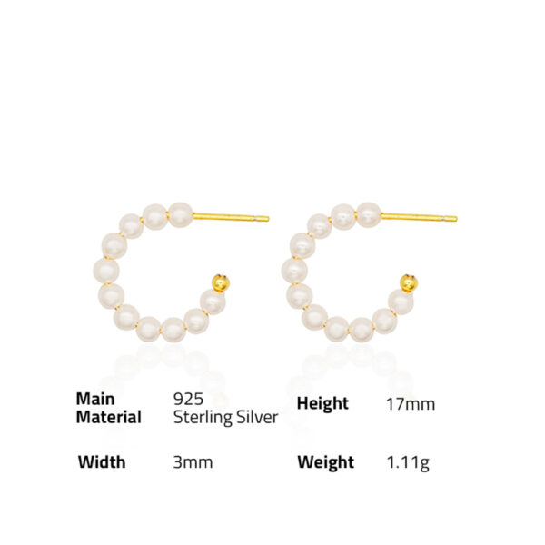 Chris April In Stock  925 sterling silver gold plated Minimalist shell pearls hoop earring - Image 6