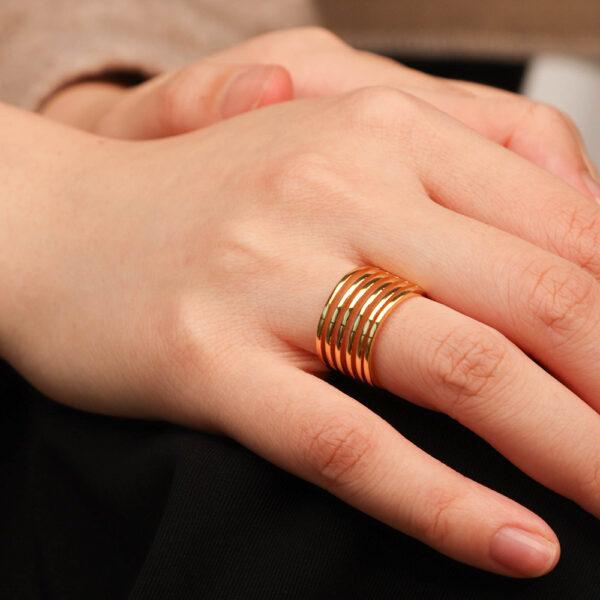 Chris April in stock 18k gold plated 925 sterling silver minimalist lines stripe adjustable rings jewelry - Image 4