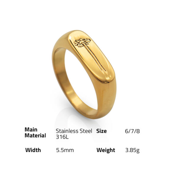 Chris April in stock fashion jewelry PVD gold plated titanium steel daisy pattern signet ring - Image 6