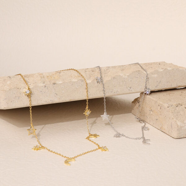 Chris April in stock 925 Sterling silver 18k gold plated Bright moon and star myth chain necklace - Image 3