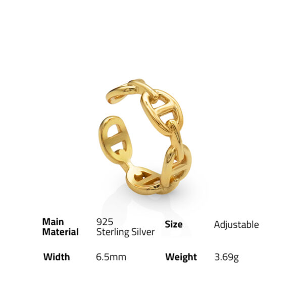 Chris April In stock New style 925 sterling silver  gold plated chain shape open ring - Image 6