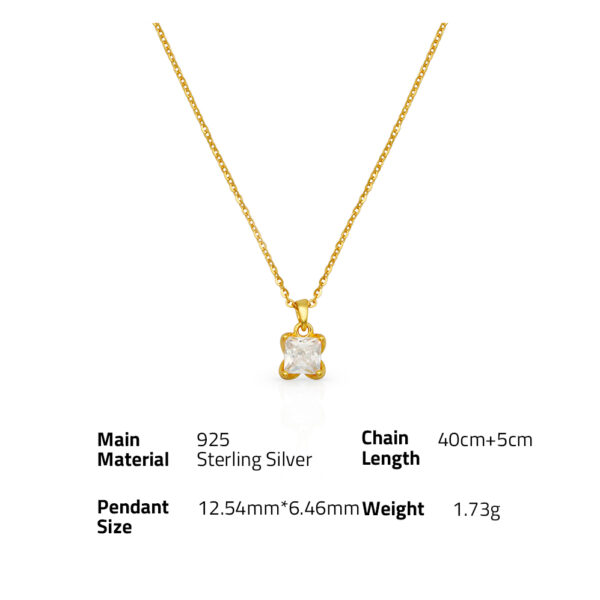 Chris April fine jewelry 925 sterling silver minimalist princess cut zircon single drop chain necklace - Image 6