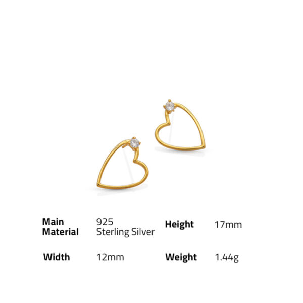 Chril April in stock 925 sterling silver gold plated trendy heart shape earring with zircon - Image 6